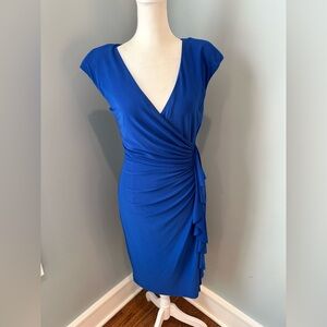 Evan Picone Cobalt Blue Wrap-Style Midi Dress
